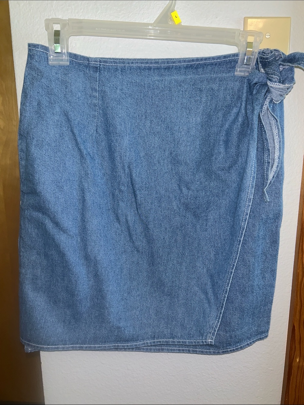 Vintage Women's Blue Denim Wrap Mini Skirt with Side Tie